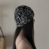 Daiiibabyyy  Retro Vintage Sequin Woven Cap Y2k Knit Sequin Bucket Hat Thin Hollow Beanie Hats Summer