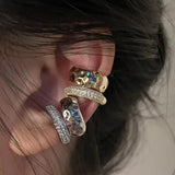 Daiiibabyyy  Punk Zircon Double-layer Ear Cuff No Piercing Earrings Trendy Unique Metal Geometric Ear Clip for Women Jewelry Accessories Gift