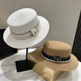 DAIIIBABYYY  -  Women's hat female Hepburn style straw hat spring and summer new flat top hat French retro sun hat net red same style straw hat