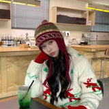 DAIIIBABYYY  -  Niche Retro Jacquard Wool Blended Knitted Beanies for Women Autumn and Winter Travel Warm Fashion Versatile Ear Protection Hat