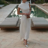 DAIIIBABYYY  -  Women's Fashion Draped Solid Long Dress Casual Sleeveless Patchwork Maxi Dress Elegant O Neck High Waist Slim Party Dresses