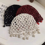 DAIIIBABYYY  -  Solid Color Versatile Handmade Hollow Crocheted Knitted Hat For Women Girls Personalized Beaded Design Hollow Pullover Hat Gifts