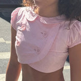 Daiiibabyyy  Cute Sweet Y2K Woman's Peter Pan collar Clothing Maiden Pink Slim Shirts Lovely Korean Harajuku Tee Aesthetic Summer Daily Tops