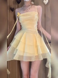 DAIIIBABYYY  -  Japan Woman's Sexy Dress Yellow Square Collar Sleeveless Backless Summer Dresses Woman Trendy 2024 New