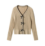 DAIIIBABYYY  -  Sweet Girl V-neck Bow Long-sleeved Knitted Sweaters Autumn and Winter Korean Style Slim Fit Versatile Temperament Pullover Tops