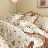 DAIIIBABYYY  -  French style pure cotton bed cover, four piece set on bed, 100 small floral all cotton duvet cover, bed sheet, lace style three