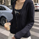 Daiiibabyyy  New Autumn/Winter Fashion Casual Long Sleeve V-neck Knitting Solid Color Loose Fit Single Breasted Sweater,4 Colors