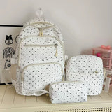 Daiiibabyyy  Nylon Polka Dot Backpack Set Stationery Storage Multi Compartment Girls Backpack Set Zipper Closure Student Backpack Girls Gifts