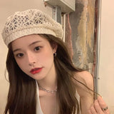 DAIIIBABYYY  -  Women's hat Sweet hollow breathable lace beret Summer thin breathable versatile casual fashion painter hat trend