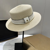 DAIIIBABYYY  -  Women's hat female Hepburn style straw hat spring and summer new flat top hat French retro sun hat net red same style straw hat
