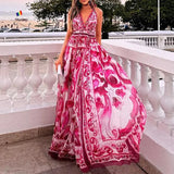 DAIIIBABYYY  -  Summer New Women's Fashion Sexy Printed Neck Medium And Long Dress
