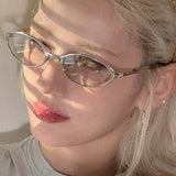 Daiiibabyyy  Women Y2K Cat Eye Old Money Style Sunglasses Small Frame Oval Sunglasses UV Resistant UV400 High-end Metal Narrow Frame