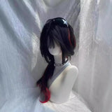 DAIIIBABYYY  -  Black Red Highlight Princess Cut Long Straight Wig Women's Highlight Gothic Simulation Wig Full Headset Fiber Glass Lace Wig