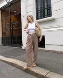 Daiiibabyyy Brown Low Waist Trousers Fashion Design Sense Of Contrast Color Loose Pull Length Pants Niche All-Match Streetwear Autumn