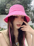 Daiiibabyyy  Women's Cute Hats Blue Bucket Hats Weet Style Lace Sweet Girl Fisherman Hat Summer Sun Protection Hat Trend Korean Version Caps