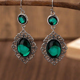 Daiiibabyyy  Luxury Court Style Large Oval Sky-blue Purple Cracked Imitation Gemstone Pendant Dangle Earrings for Women Retro Bohemia Jewelry
