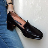 Daiiibabyyy  Autumn Women's High Heel Shoes New Fashion Shallow Square Toe Chunky Heel Slip on Shoes for Women Dress Students Mary Jane Shoes