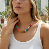 Daiiibabyyy  Trendy Colorful Resin Beads Chain Necklaces for Women Men Boho Handmade Choker Necklaces Vacation Statement Jewelry Gifts