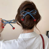 Daiiibabyyy  1PC Cute Cherry Blue Bow Hair Clips, Sweet Transparent Hair Claws, Fashionable Hair Accessories for Women and Girls
