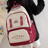 Daiiibabyyy  New Design Nylon School Bag Red Color Large Capacity Backpack Multifunctional Shoulder Bag