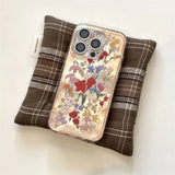 Daiiibabyyy  Pattern IND Retro Flower Phone Case with Plush Ball Bell Pendant for iPhone 11 12 13 14 15 16 17 Pro Max