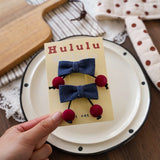 Daiiibabyyy  Cowboy Fabric Bow Cherry Hair Clip Korean Style Cute Trendy Unique Clip Ponytail On The Side of The Bangs Headband Accessories