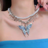 DAIIIBABYYY  -  Sweet and Cool Hot Girl Style Butterfly Tassel Pearl Necklace