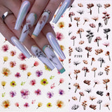 Daiiibabyyy 1pcs 3D Nails Art Stickers Colorful Flower Designs Water Transfer Decals Adhesive Sliders Nail Art Decorations Manicure Sticker