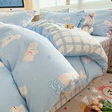 DAIIIBABYYY  -  Bedding Class A All Cotton Face Mask Dormitory Skin friendly Fresh Bed Sheet and Quilt Cover Pure Cotton Four piece Set Three