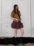 DAIIIBABYYY  -  Korean Chic Summer Retro Niche High Waist Slimming Patchwork Lotus Leaf Edge Mesh Fluffy Cake Half Skirt Women