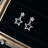Daiiibabyyy  Shiny Silver Color Starry Sky Zircon Star Drop Earrings Temperament Fashion Jewelry For Girls and Women Holiday Wearing