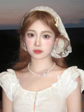 Daiiibabyyy  Lace Flower Elegant Lace Women Flower White Pink Sweet Triangle Scarf Thin Breathable Ribbon Artistic Style Travel Photo Decora