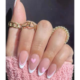 Daiiibabyyy  24pcs White French Fake Nails Art Simple Round Almond Full Cover False Nails Sets Flower Nude Short Oval Press on Nails Finished