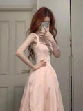 DAIIIBABYYY  -  French Style Hot Girl Pink Dress Women's Spring Slim Fit Square Collar Strap A-line Dress Fashion Female Clothes
