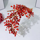 Daiiibabyyy  Bride Headband Red Rhinestone Chain Wedding Headpieces Women Hair Pieces Handmade Headwear Trendy Party Hair Accessories