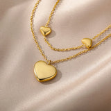Daiiibabyyy Fashion Double Layer Heart Pendant Necklace for Women Korean Romantic Design Stainless Steel Neckalce Jewelry Gift