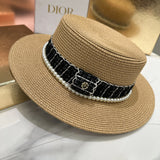 DAIIIBABYYY  -  Women's hat female Hepburn style straw hat spring and summer new flat top hat French retro sun hat net red same style straw hat