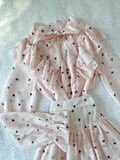 Daiiibabyyy  New Elegant Pink Polka Dot Heart Print 2 Piece Set Women Sweet Long Sleeve Tops + Mini Skirts French Chic Korean Popular Clothes