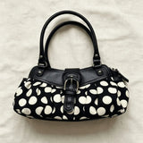 Daiiibabyyy  Retro Y2k Polka Dot Motorcycle Underarm Bag Stylish Women's Belt Buckle Design Shoulder Bag Niche Rivet Patchwork Design Handbag