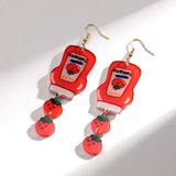 Daiiibabyyy  Cute Red Tomato Jam Bottle Long Drop Earrings for Women Funny Acrylic Cartoon Dangle Earrings Creative Jewelry Gifts
