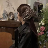 Daiiibabyyy  1pc Oversized Gray Lace Scrunchie, High-End Hair Tie Suitable for Low Topknots & Ponytails, Hair Accessory