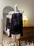 Daiiibabyyy  Elegant Purple Bikini with Cover up Sexy White Enhancing High End Beach Resort Swimwear for Women Thermal Spring Vacation