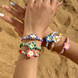 DAIIIBABYYY  -  Handmade Bohemian Sweet Colorful Polymer Clay Chain Bracelets for Women on Hand Flower Elastic Bangles Y2K Jewelry Gift
