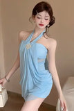 Daiiibabyyy  Pure and Unique Halter Neck Strapless Dress Nightclub Mesh Makes You Look Thin