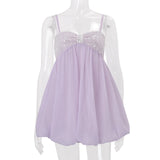Daiiibabyyy  Summer French Sweet Solid Patchwork Sequined Spaghetti Strap Loose Camis