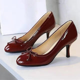 Daiiibabyyy  Elegant Patent Leather High Heels Women Round Toe Bowknot Office Women Shoes Shallow Fashion Designer Pumps Women Tacones Mujer