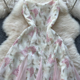 DAIIIBABYYY  -  Elegant Butterfly Print Mesh Spliced Ruffle Sleeveless Chic Straps Slim Slip Dresses French Women High Street Summer Clothing