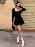 Daiiibabyyy  Two Piece Sets Women Clothing Sun Protection Crop Korean Cardigan + Fashion A-Line Mini Slip Dress Autumn Y2k Solid Color Suit