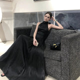Daiiibabyyy  French Fashion Luxury Halter Neck Evening Gown Women Sexy Backless Sleeveless Slim-Fit Long Party Dress High-street Casual Robe
