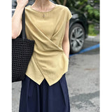 DAIIIBABYYY  -  Summer New Top Casual and Unique Irregular Crossed Tank Top Ma Fei Fei Sleeves Small Shirt
